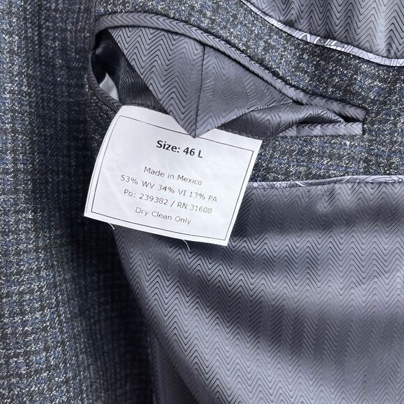 Jos A Bank Reserve Tollegno 1900 Sport Coat Gray Micro Windowpane Tweed Mens 46L - Picture 10 of 10